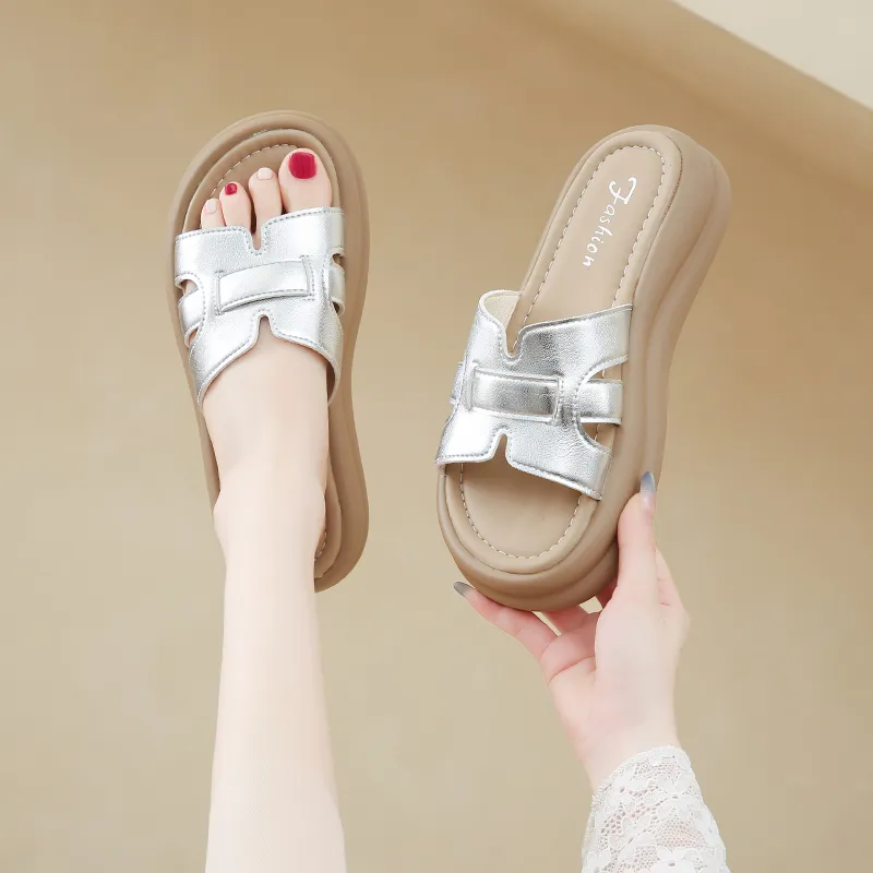 BBMTR Slide Slippers Women's Champagne/Silver/Beige/Yellow-6