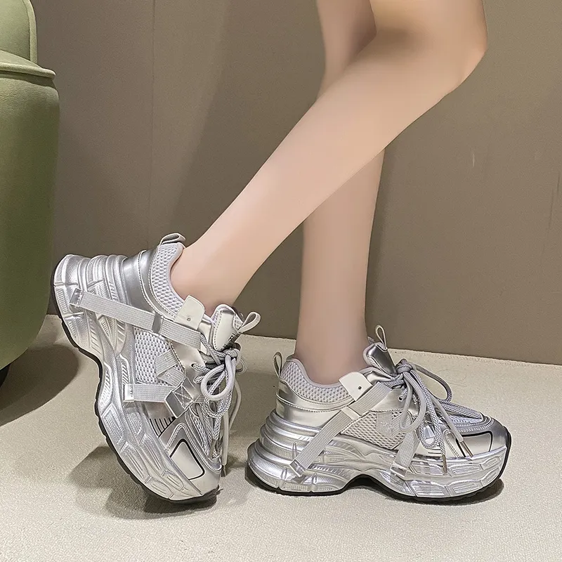 BBMTR Cushioned Wear Resistant Breathable Balanced Lightweight Height Increasing Low Top Chunky Sneakers Unisex-9