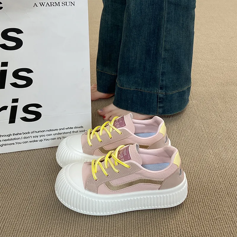 BBMTR Skateboard Shoes Women's Low Top Cream Puff Yellow Puff Powder Cream Puff White-9