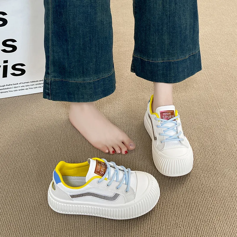 BBMTR Skateboard Shoes Women's Low Top Cream Puff Yellow Puff Powder Cream Puff White-11