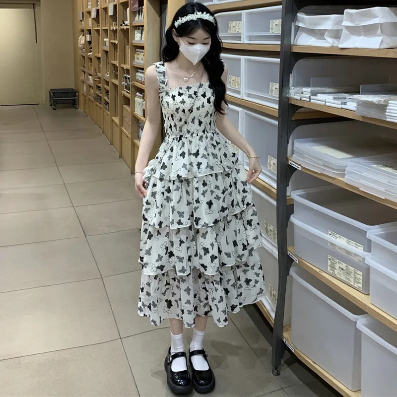 Gentle Welcome Slip Dress Women's White Butterfly Flower-2
