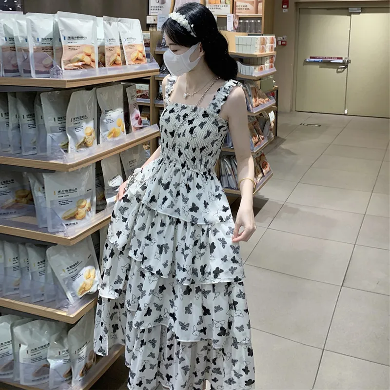 Gentle Welcome Slip Dress Women's White Butterfly Flower-4