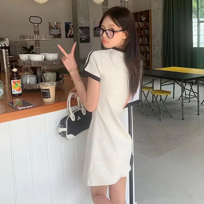 Gentle Welcome Short Sleeved Dress Women's White Gray-4