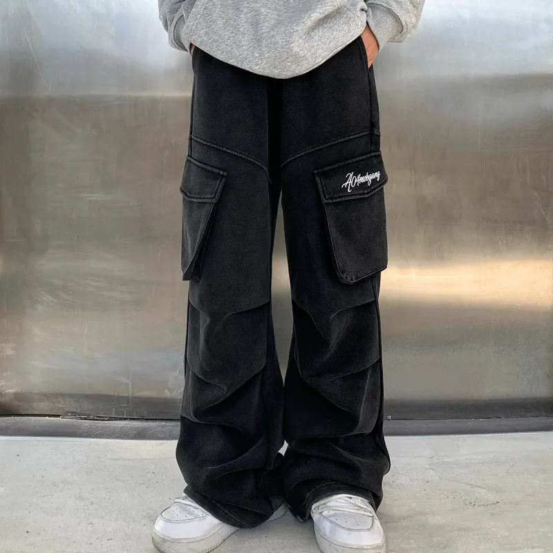 404MOB GANG Casual Pants Unisex Washed Black-6