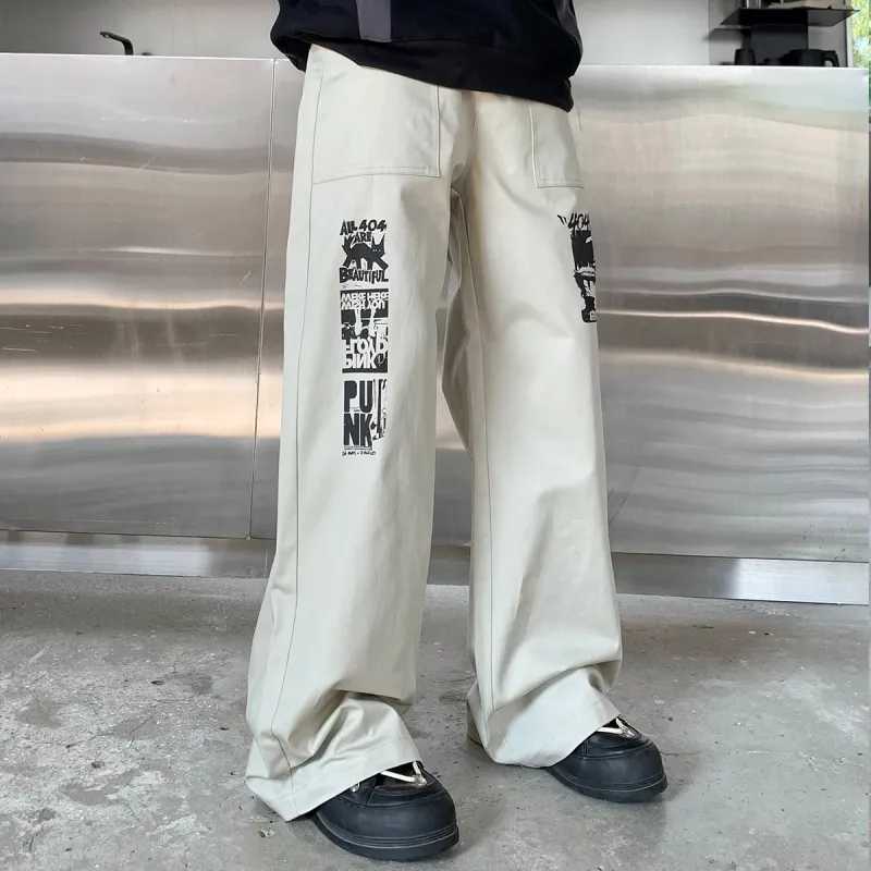 404MOB GANG Casual Pants Unisex Ecru-4