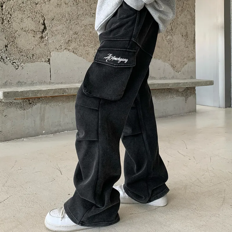 404MOB GANG Casual Pants Unisex Washed Black-5