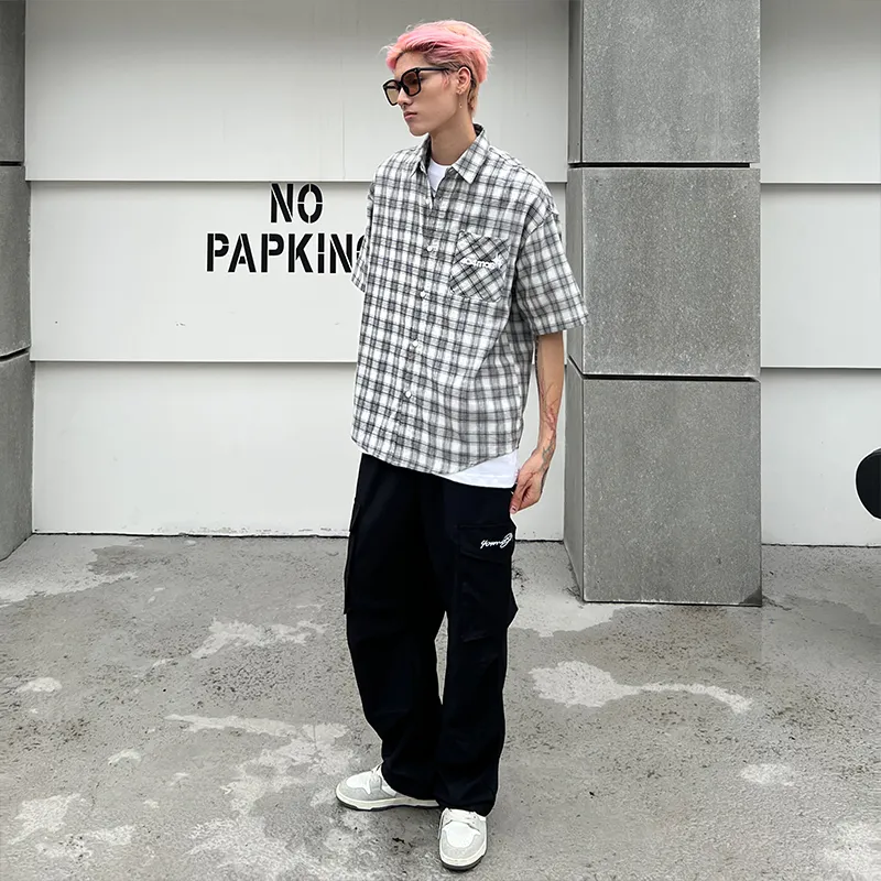 404MOB GANG Shirt Unisex Black White Plaid-2