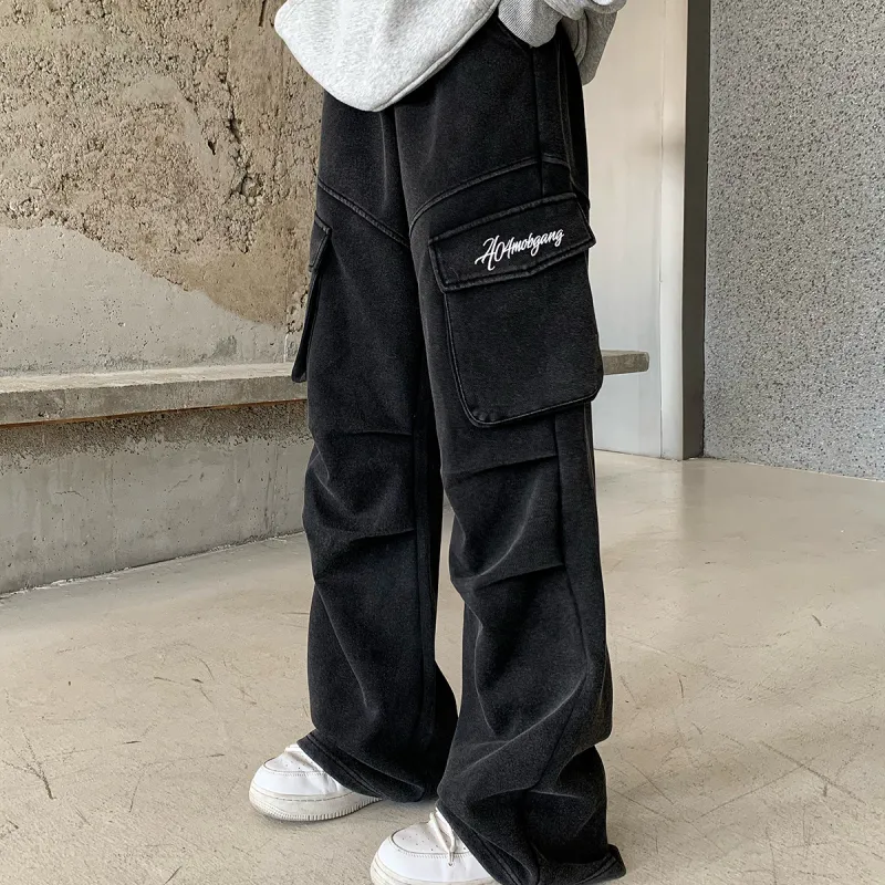 404MOB GANG Casual Pants Unisex Washed Black-3