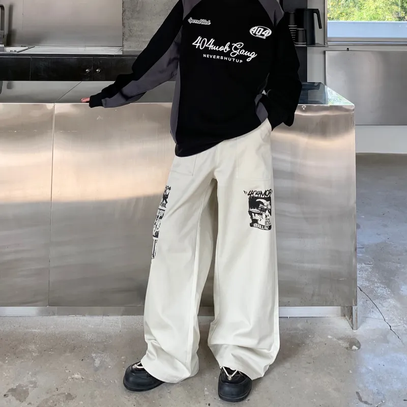 404MOB GANG Casual Pants Unisex Ecru-3