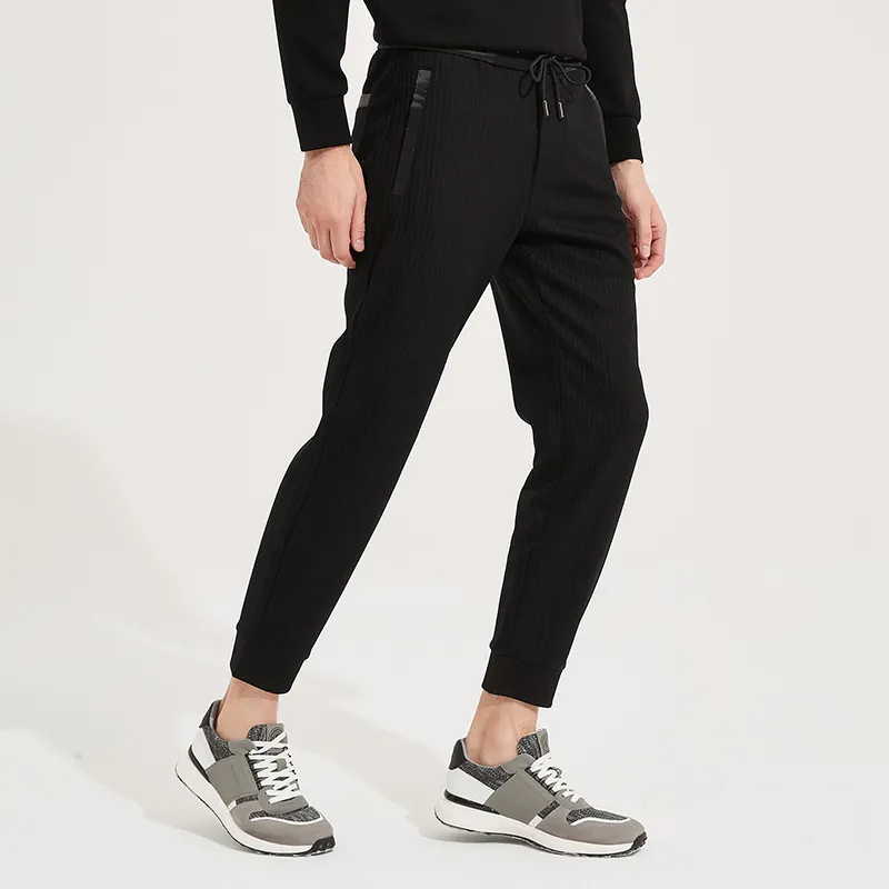 DIDIBOY Casual Pants Men's Black Stripes-3