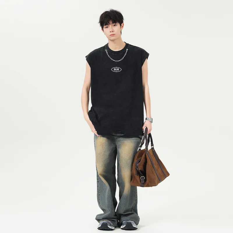 ROBINHOOD Tank Tops Unisex Washed Black-2