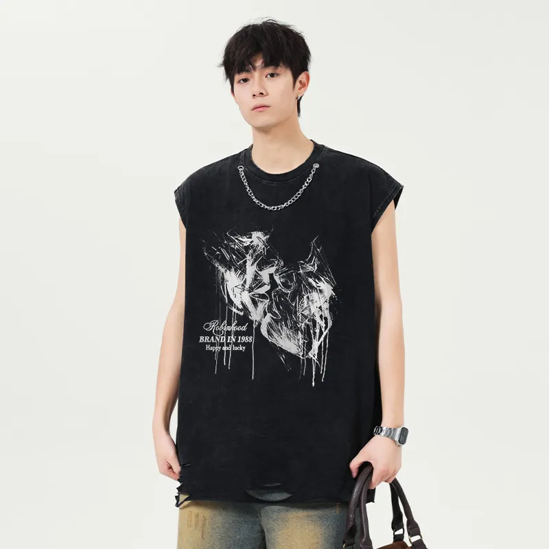 ROBINHOOD Tank Tops Unisex Washed Black-3