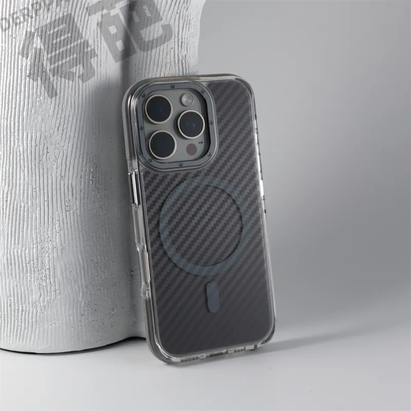 DEPA PC Material Semi Transparent Carbon Fiber Texture Magnetic Phone Cases Applicable To Apple-3