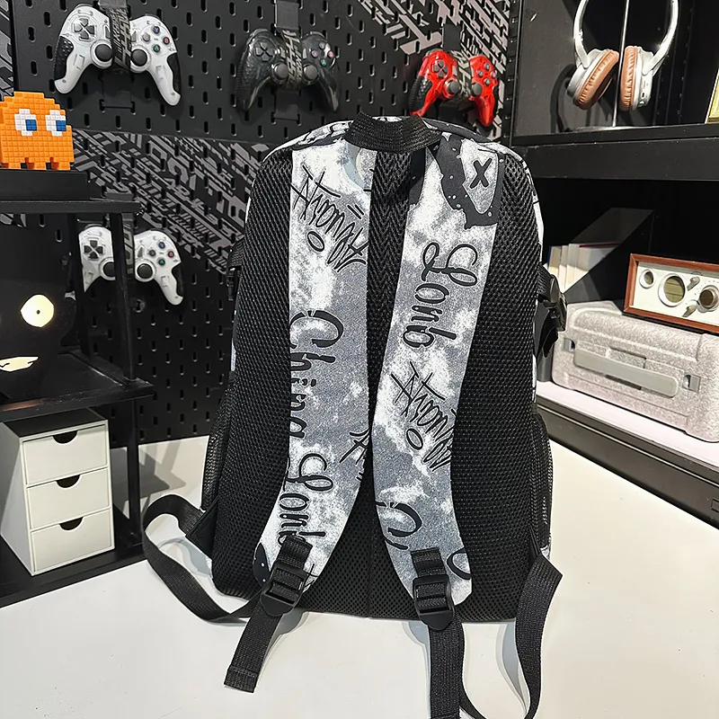 BESSIO Nylon Backpack Regular Unisex White/Black/Blue-12