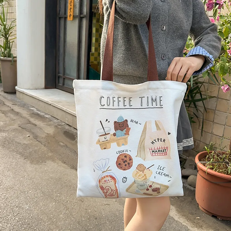 Gorora Canvas Tote Handbag, Shoulder Bag Regular Women's White-7