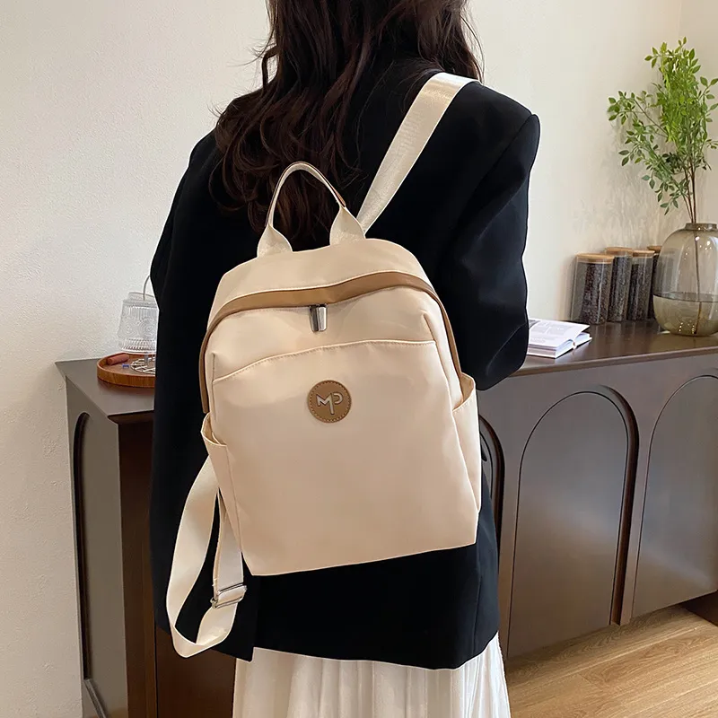Gorora Nylon One Shoulder Portable Backpack Regular Women's Ecru Black Khaki-2