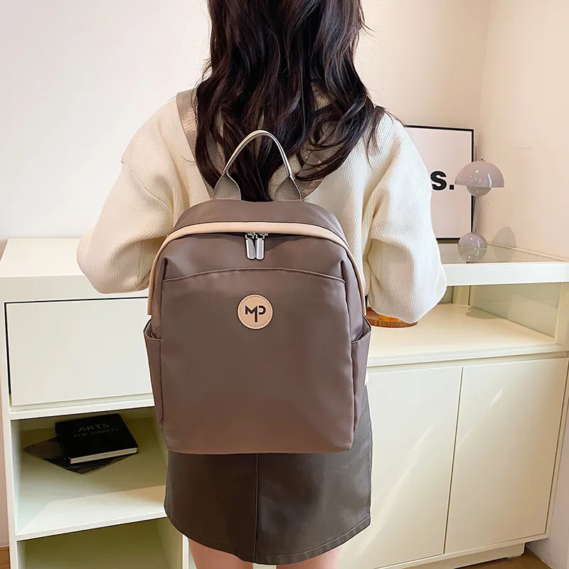 Gorora Nylon One Shoulder Portable Backpack Regular Women's Ecru Black Khaki-11