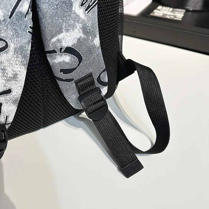 BESSIO Nylon Backpack Regular Unisex White/Black/Blue-11