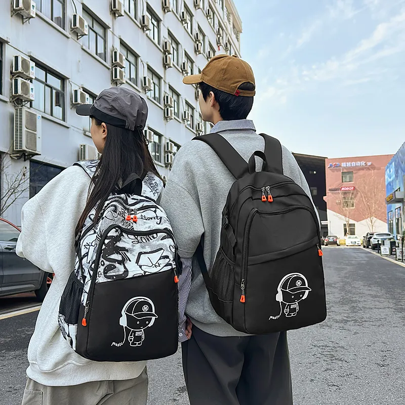 BESSIO Nylon Backpack Regular Unisex White/Black/Blue-4
