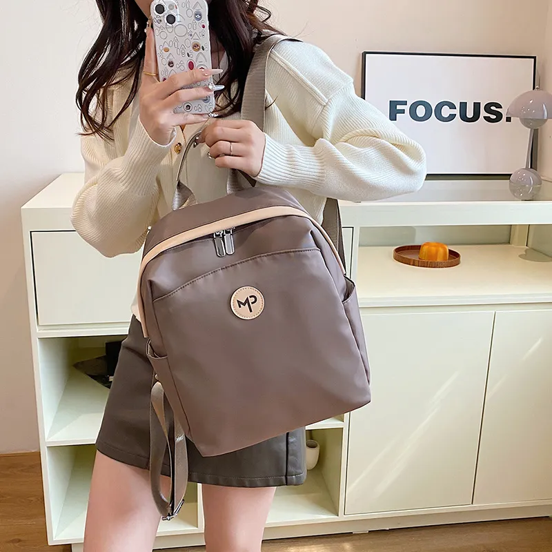 Gorora Nylon One Shoulder Portable Backpack Regular Women's Ecru Black Khaki-9