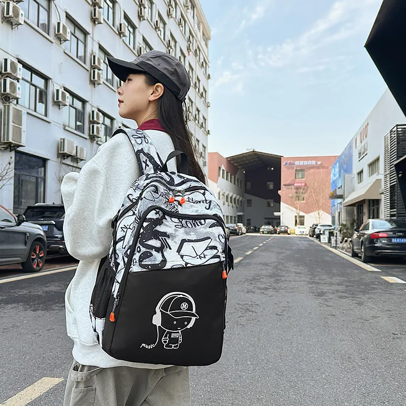 BESSIO Nylon Backpack Regular Unisex White/Black/Blue-5