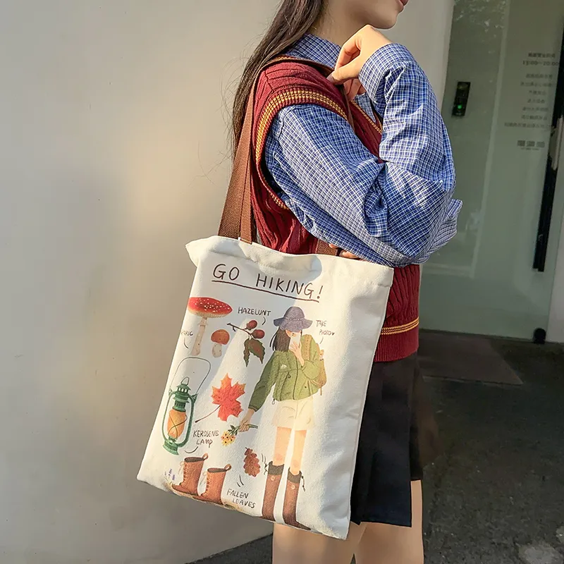 Gorora Canvas Tote Handbag, Shoulder Bag Regular Women's White-3
