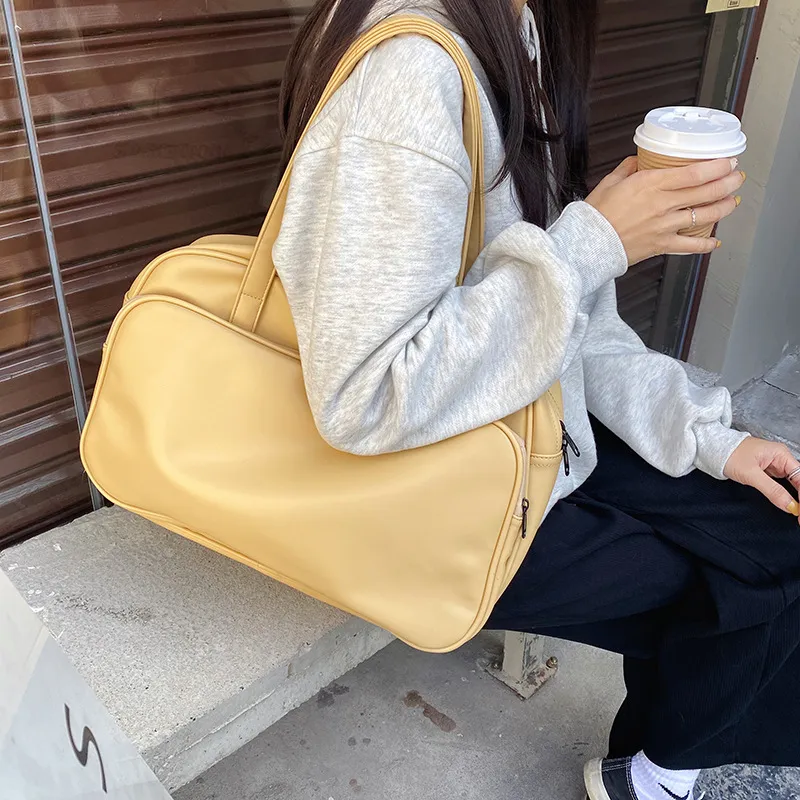 Carksky PU Shoulder Bag Women's Yellow/White/Black-2