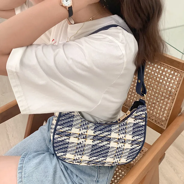Carksky PU Shoulder Bag Regular Women's Plaid Blue-2