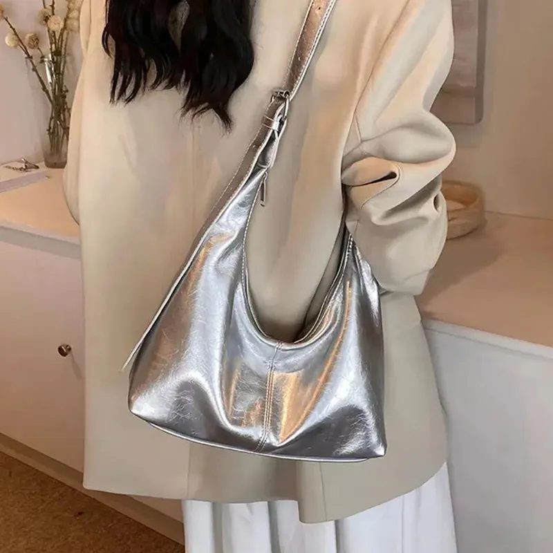 Carksky PU Portable Crossbody Bag, Shoulder Bag Regular Women's Silver-2