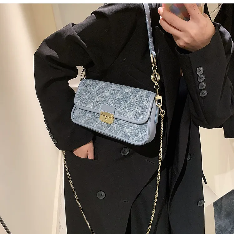 Carksky PU Portable Crossbody Bag Shoulder Bag Women's Denim Blue-3