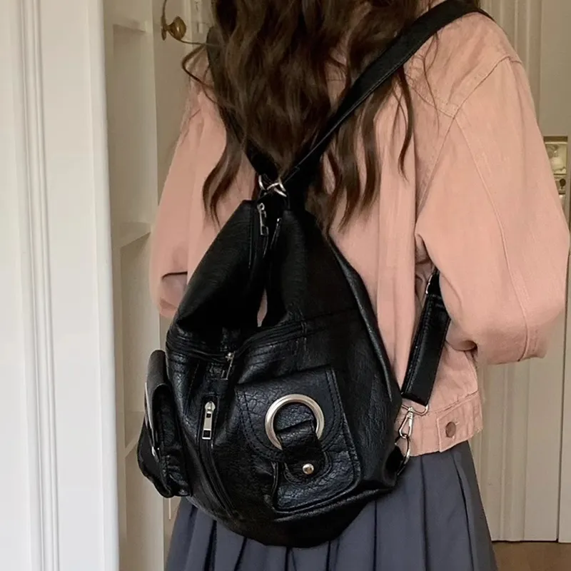 Carksky PU Backpack Women's Black/White-1