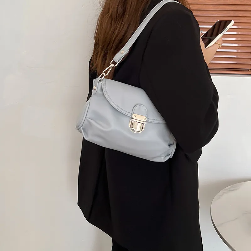 Carksky PU Portable Crossbody Bag, Shoulder Bag Women's Dusty Blue/White/Black-2