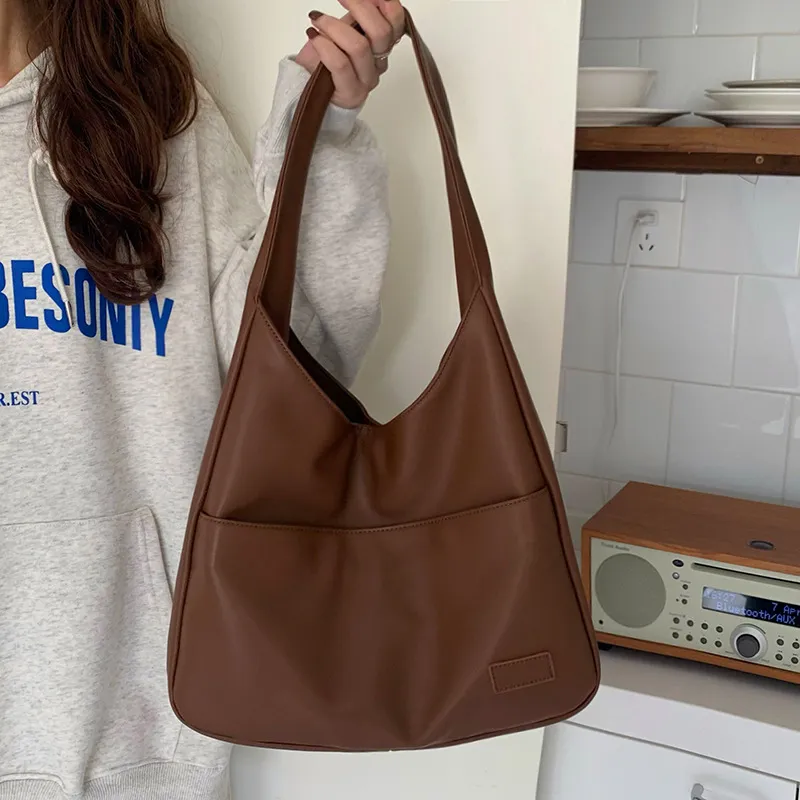 Carksky PU Shoulder Bag Women's Brown/Black/White-4