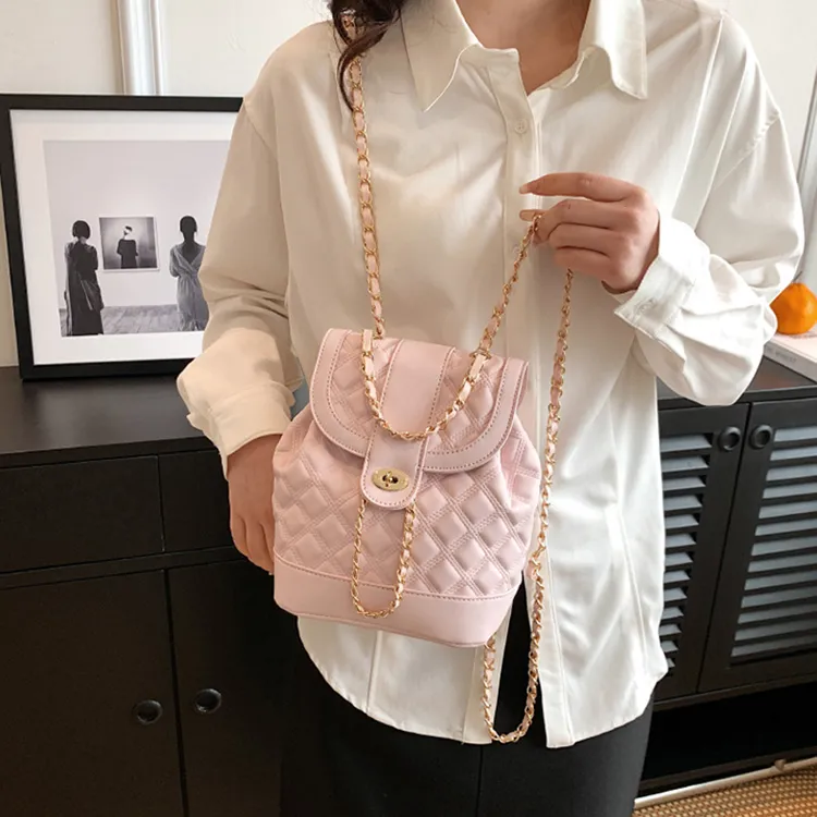 Carksky PU Chain Backpack Black/White/Pink-8