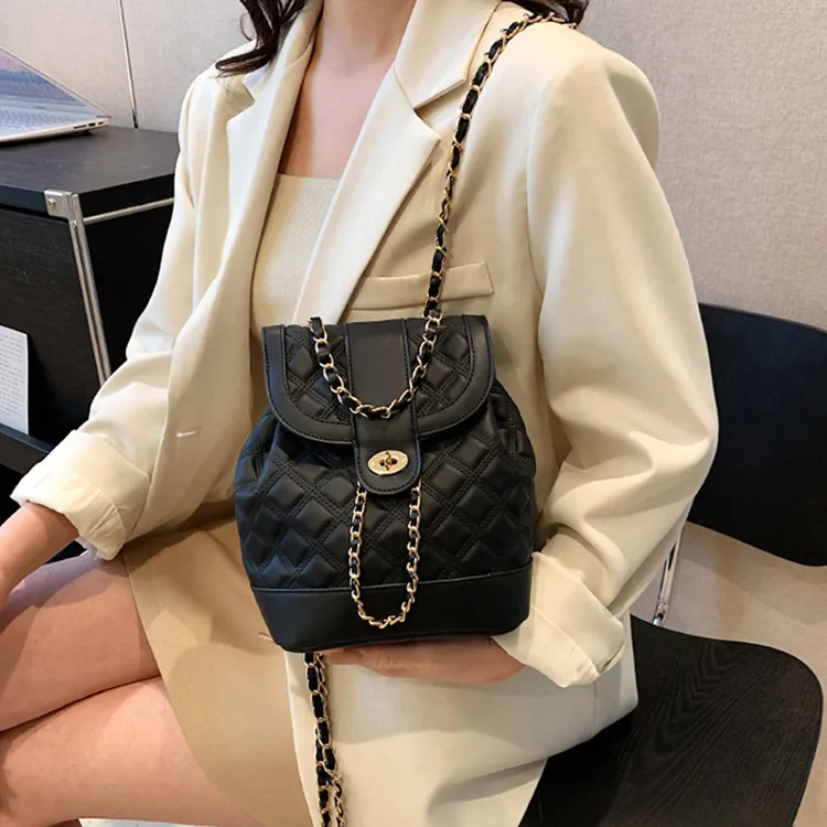 Carksky PU Chain Backpack Black/White/Pink-1