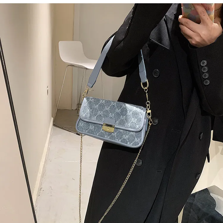 Carksky PU Portable Crossbody Bag Shoulder Bag Women's Denim Blue-1
