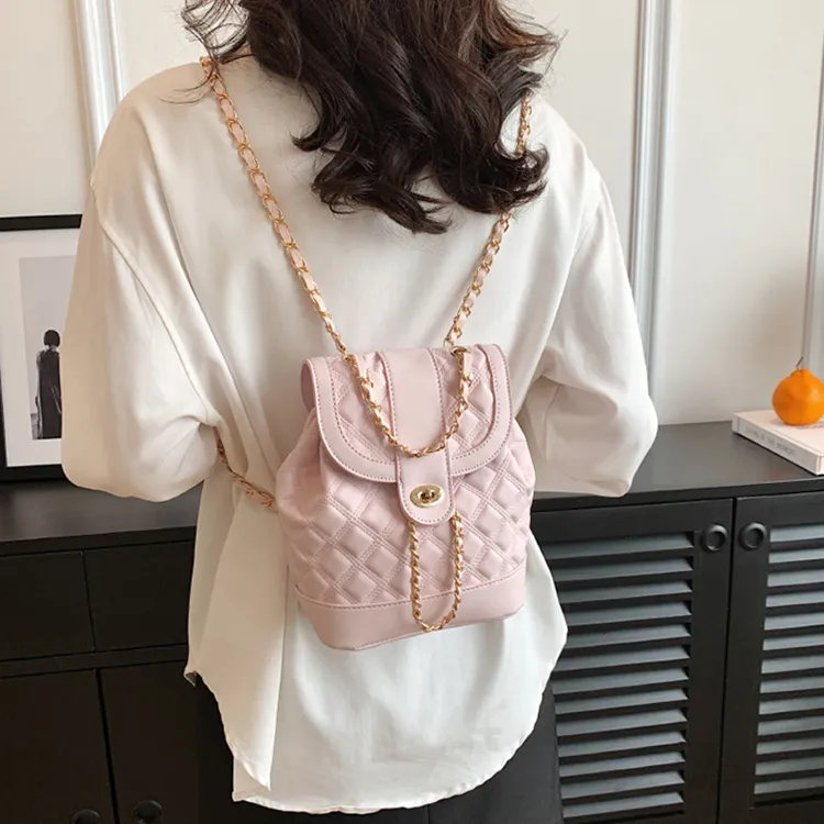 Carksky PU Chain Backpack Black/White/Pink-7