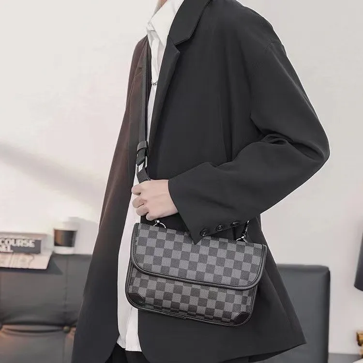 Carksky PVC Shoulder Bag Crossbody Bag Regular Unisex Black Gray Plaid-3