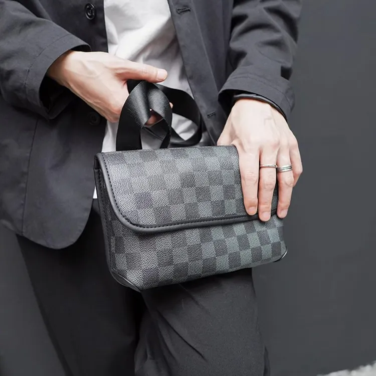 Carksky PVC Shoulder Bag Crossbody Bag Regular Unisex Black Gray Plaid-5