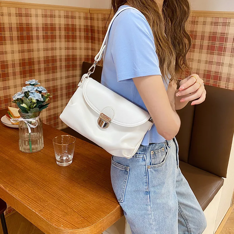 Carksky PU Portable Crossbody Bag, Shoulder Bag Women's Dusty Blue/White/Black-6