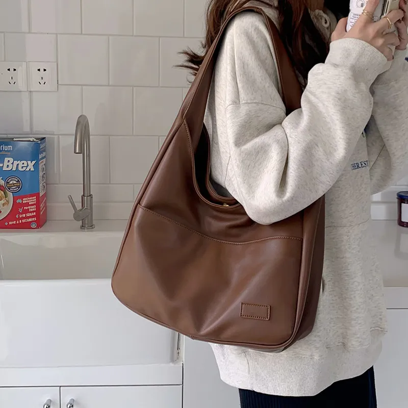 Carksky PU Shoulder Bag Women's Brown/Black/White-2