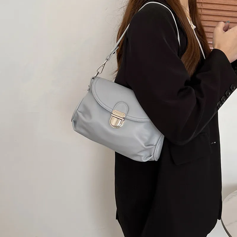 Carksky PU Portable Crossbody Bag, Shoulder Bag Women's Dusty Blue/White/Black-3