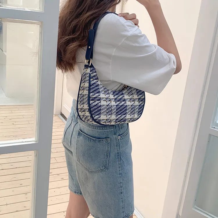 Carksky PU Shoulder Bag Regular Women's Plaid Blue-7