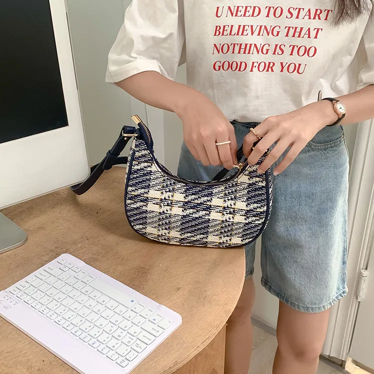 Carksky PU Shoulder Bag Regular Women's Plaid Blue-8