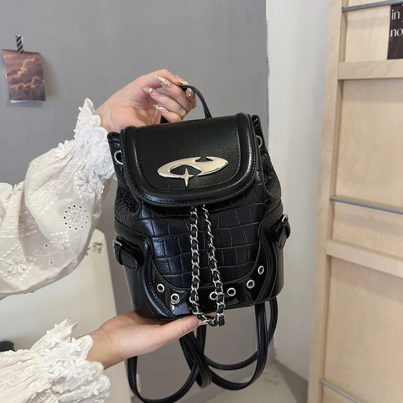 Carksky PU Portable One Shoulder Backpack Women's Black/Dusty Pink-6