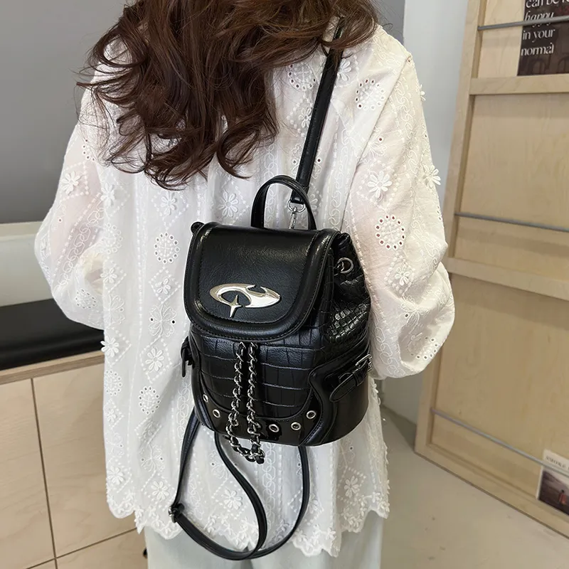 Carksky PU Portable One Shoulder Backpack Women's Black/Dusty Pink-3