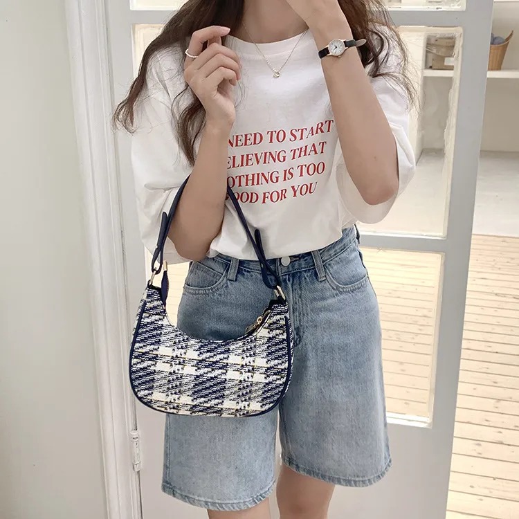 Carksky PU Shoulder Bag Regular Women's Plaid Blue-5