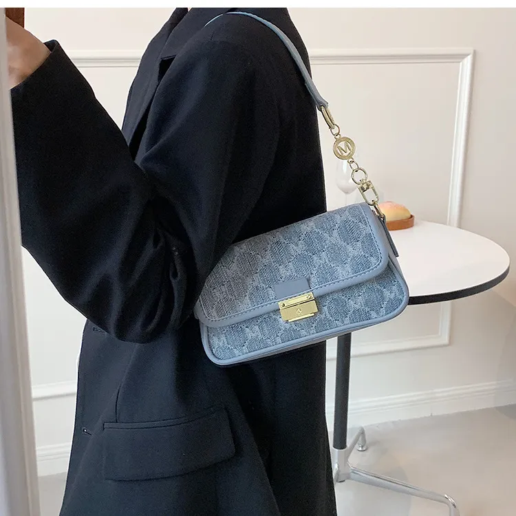 Carksky PU Portable Crossbody Bag Shoulder Bag Women's Denim Blue-2