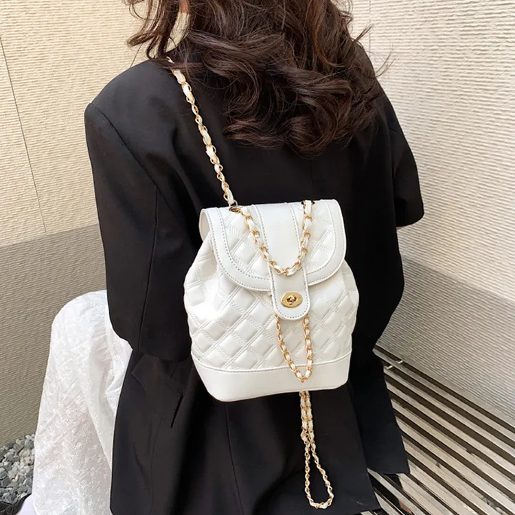 Carksky PU Chain Backpack Black/White/Pink-4