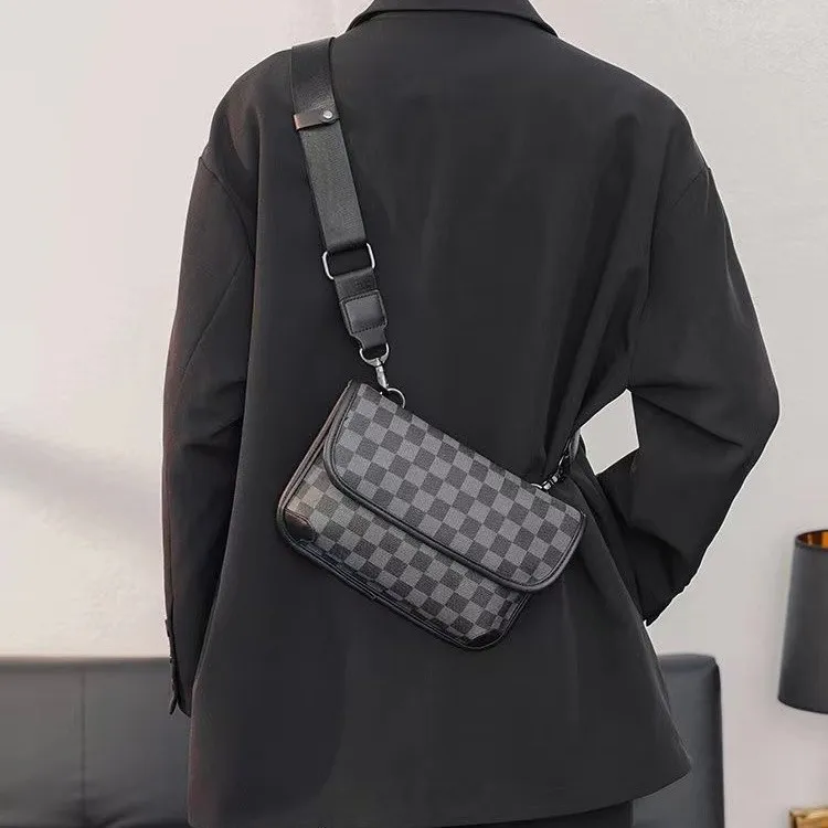 Carksky PVC Shoulder Bag Crossbody Bag Regular Unisex Black Gray Plaid-2
